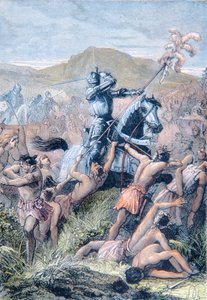 Hernan Cortes az otumbai csatában, Mexikóban