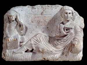 Taime és felesége temetkezési domborműve mészkőben. Palmyrából. i.sz. 200. Párizs, Louvre Múzeum