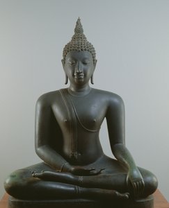 Buddha meditációban ül, Sukhothai stílusban (bronz)