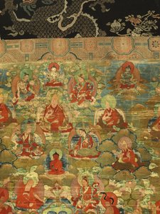Részlet a harmadik pancsen láma Losan Penden Yeshe-ről (guache a ruhán) alkotó: School Tibetan