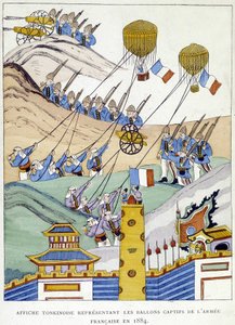 Tonkinese poszter, amely a francia hadsereg fogságba esett léggömbjeit ábrázolja 1884-ben. alkotó: School Vietnamese