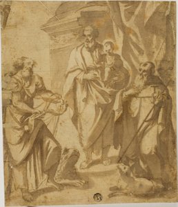 Szent József és Krisztus gyermeke, Szent Márkkal és Antallal alkotó: School of Guido Reni