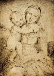 Madonna és gyermek, rajz a Raphael iskolából, Rajzok és Nyomtatványok kabinetje, Uffizi Galéria, Firenze