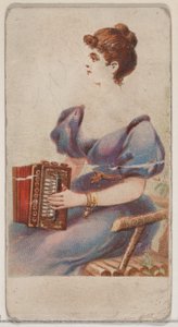 Harmonika, az N82 hangszerek sorozatból Duke márkájú cigarettákhoz, 1888., 1888. alkotó: Schumacher and Ettlinger