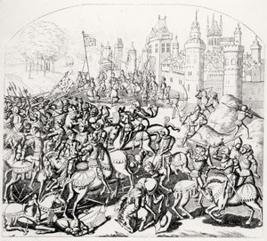 Dávid skót király (1084-1153) hatalmas sereggel érkezik Newcastle-upon-Tyne előtt, 1138 alkotó: Scottish School