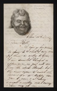 Írópapírra írt levél egy nevető ember arcával (metszet) alkotó: Scottish School
