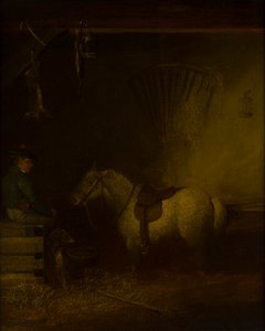 Póni stabil belső térben (olaj, vászon) alkotó: Scottish School
