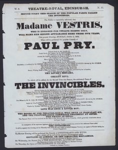 Színházi program a Theatre Royal számára, Edinburgh, 1829. október 5. (litho) alkotó: Scottish School