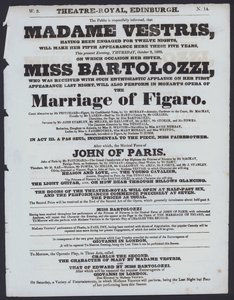Színházi program a Theatre Royal számára, Edinburgh, 1829. október 8. (litho) alkotó: Scottish School