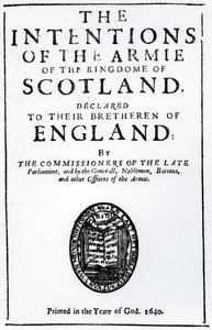 Címlap az 1640-ben kiadott Alexander Henderson „The Intentions of the Armie of the Scotland of the Kingdom of the Scotland” című művéhez (nyomtatott papír) alkotó: Scottish School