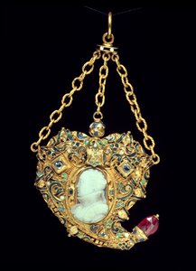 Medálkészlet, Mária, a skót királynő (1542-87) 16. század vége (arany és ónix) kameóportréjával alkotó: Scottish School