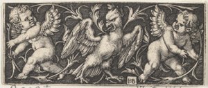 Vízszintes panel sassal, két geniivel, 1544. alkotó: Sebald Beham