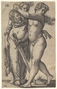 Judit balra sétál, jobb kezében Holofernész fejével és esküvel..., kb. 1530-50. alkotó: Sebald Beham