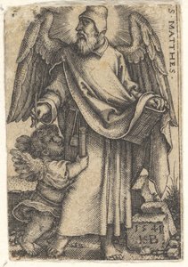 1. tábla: Szent Máté balra fordított fejjel, balra lent kerub..., 1541. alkotó: Sebald Beham