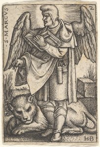 2. tábla: Szent Márk, balra fordított fejjel, jobbjában nyitott könyvvel..., 1541. alkotó: Sebald Beham