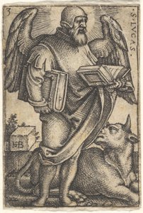3. tábla: Szent Lukács jobbra fordított fejjel, mindkét kezében egy könyv, egy b..., 1541. alkotó: Sebald Beham