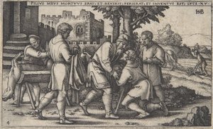 A tékozló fiú visszatérése, A tékozló fiú története, kb. 1540., alkotó: Sebald Beham