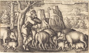 A tékozló fiú a disznóval alkotó: Sebald Beham