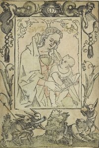 A Szűz és a Gyermek határral körülvéve egy vadász és néhány nyula, 16. század alkotó: Sebald Beham