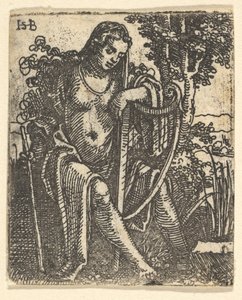 Nő hárfás, 1520-25. alkotó: Sebald Beham