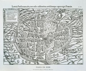 Párizs városterve 1530 körül (fametszet) alkotó: Sebastian (after) Münster