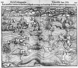 Tengeri és szárazföldi szörnyek, illusztráció a Cosmographia Universalisból, Sebastian Munster (1489-1552)
