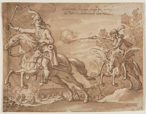 Halál lóháton egy repülő lovagot kergetve, 1631. alkotó: Sebastian Vrancx