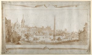 Tervezés egy homlokzati részhez, kilátással Rómára a Porta del Popolo belsejében és kilátással a Pinciora (toll és tinta mosással a papíron) alkotó: Sebastian Vrancx