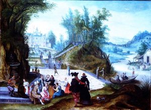 A májusi és júniusi hónapok a Villa Borghese capriccio látványával alkotó: Sebastian Vrancx