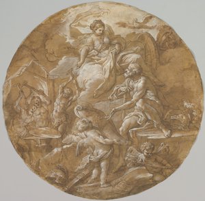 Vénusz a vulkáni kovácsműhelyben recto, Vázlatok két puttóval verso, kb. 1716-18. alkotó: Sebastiano Conca