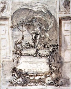 Ágy tengeri lovakkal és Fortune-val (barna tinta és krétával való mosás) alkotó: Sebastiano Ricci