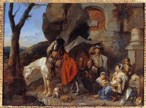 Katonák megállása, korábban Halte de bohemiens Sebastien Bourdon (1616-1671) festménye, 17. század V. 0,43x0,58 m alkotó: Sébastien Bourdon