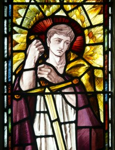 Mortehoe, St Mary, Heaton Butler és Bayne, Selwyn Image, Szent Mihály arkangyal részlet, 1890 körül alkotó: Selwyn Image Selwyn Image
