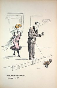 Pár arra vár, hogy egy kutya befejezze dolgát, 1921 körül (színes litó) alkotó: Sem