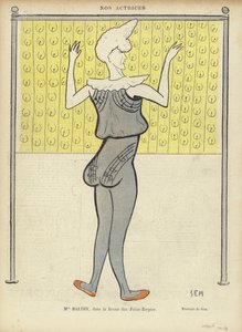 Louise Balthy, francia színésznő, a Folies-Bergerében, illusztráció a Le Rire számára