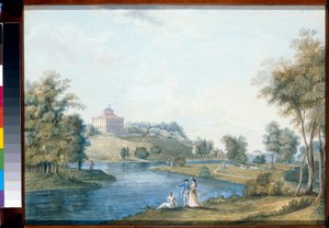 Paysage a Sivoritsy, Oroszország - Gouache sur papier de Semyon Fjodorovics Shchedrin (Semion Chtchedrine) (1745-1804), avant 1792 - Kilátás a vidéki birtokról Sivoritsy - Gouache papíron Szemjon Fjodorovics Scsedrin (1742 előtt) -47-18042 ,1x59 cm -