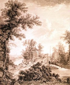 A gácsinai Connetable-obeliszk látképe, metszet: Ivan Dmitrijevics Telegin (sz.1779), 1800 körül (metszet metszettel).