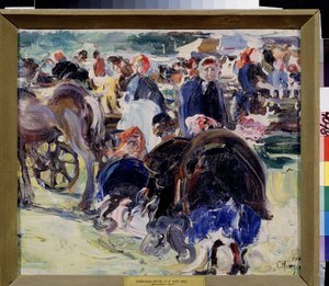 Vásár. Tartományi piactér parasztasszonyokkal és kereskedőkkel. Szemjon Gavrilovics Nikiforov (1877-1912) festménye, olaj, vászon alkotó: Semen Gavriilovich Nikiforov