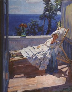 Egy hölgy az erkélyen, 1916 alkotó: Sergei Arsenevich Vinogradov