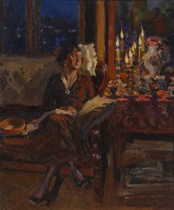 Hölgy könyvvel egy belső térben, 1917 alkotó: Sergei Arsenevich Vinogradov
