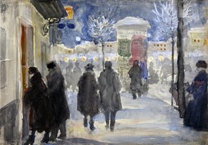""Kilátás egy utcára Moszkvában, Oroszország"" (Moszkva utca) Szergej Vinogradov (1869-1938) akvarellje - 1922 - Magángyűjtemény alkotó: Sergei Arsenevich Vinogradov
