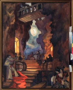 A Schnitzler Colombina sál című pantomim-előadásának színpadterve – Szergej Jurijevics Sudejkin munkája (Serge Soudeikine) (1882) -1946), tempera su