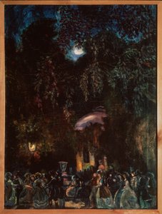 Spanyolország. (Szabadidős jelenet, társasági séta az utcán, este). Szergej Jurijevics Sudejkin (Serge Soudeikine) (1882-1946) festménye, olaj, vászon, 1910 körül. Orosz művészet, XX. század. Állami Szabadtéri Történeti, Építészeti és Művészeti Múzeum, Psk alkotó: Sergei Yurevich Sudeikin