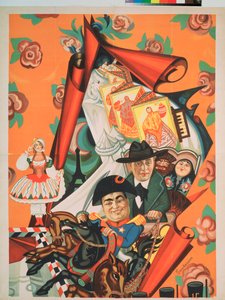 Nyikita Baliev (Balieff) (1877-1936) "La Chauve Souris" (Denevér) poszterének projektje - Baliev az előtérben lovon ülve (Színházi plakát tervezése) - Munka: Szergej Jurijevics Sudejkin (Serg