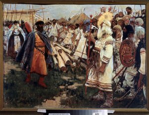 ""Kereszténység és pogányság"" Ukrajna keresztényesítése - A két vallás allegóriája szemtől szembe - Szergej Ivanov (1864-1910) festménye 1909 Regionális Művészeti Múzeum, Szimferopol