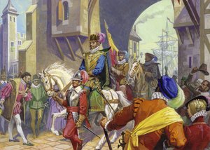 Sir Francis Drake megérkezik Plymouthba (gouache, papír) alkotó: Severino Baraldi