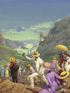 Nézők csodálják a Panama-csatornát alkotó: Severino Baraldi