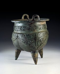 Li-edény, taotie-mintával, Erligang-korszak, Shang-dinasztia, ie 1500-1050 körül (bronz)