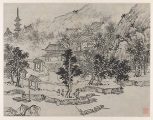 Tiger Hill 12 nézete, Suzhou: Távoli kilátás a Tiger Hillre a csatorna kikötéséről