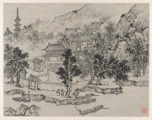 Tiger Hill 12 képe, Suzhou: Távoli kilátás a Tiger Hillre a csatorna kikötéséről, 1490 után.